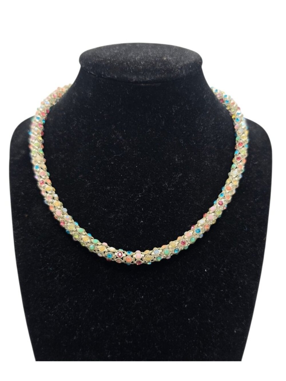 Swarovski Multicolor Crystal Choker Necklace Silver Tone Statement Jewelry